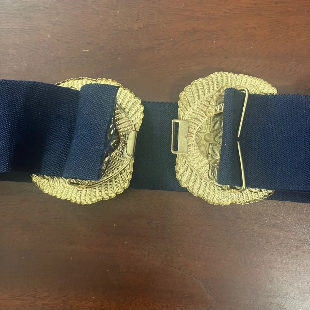 Vintage 1970s-80s Cloisonné Enamel Clasp Buckle with Navy Blue Stretch Blue